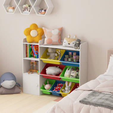 Toy storage cabinet with 2024 bins